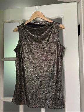 Metallic Taupe/silver cowl neck tank